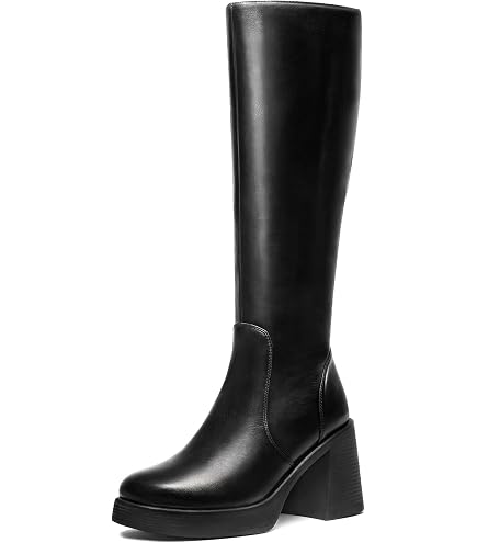 Amazon.com | SOVANYOU Black Leather Boots Platform Knee High Boots